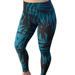 K-DEER Teal and Black Leaf Print Leggings